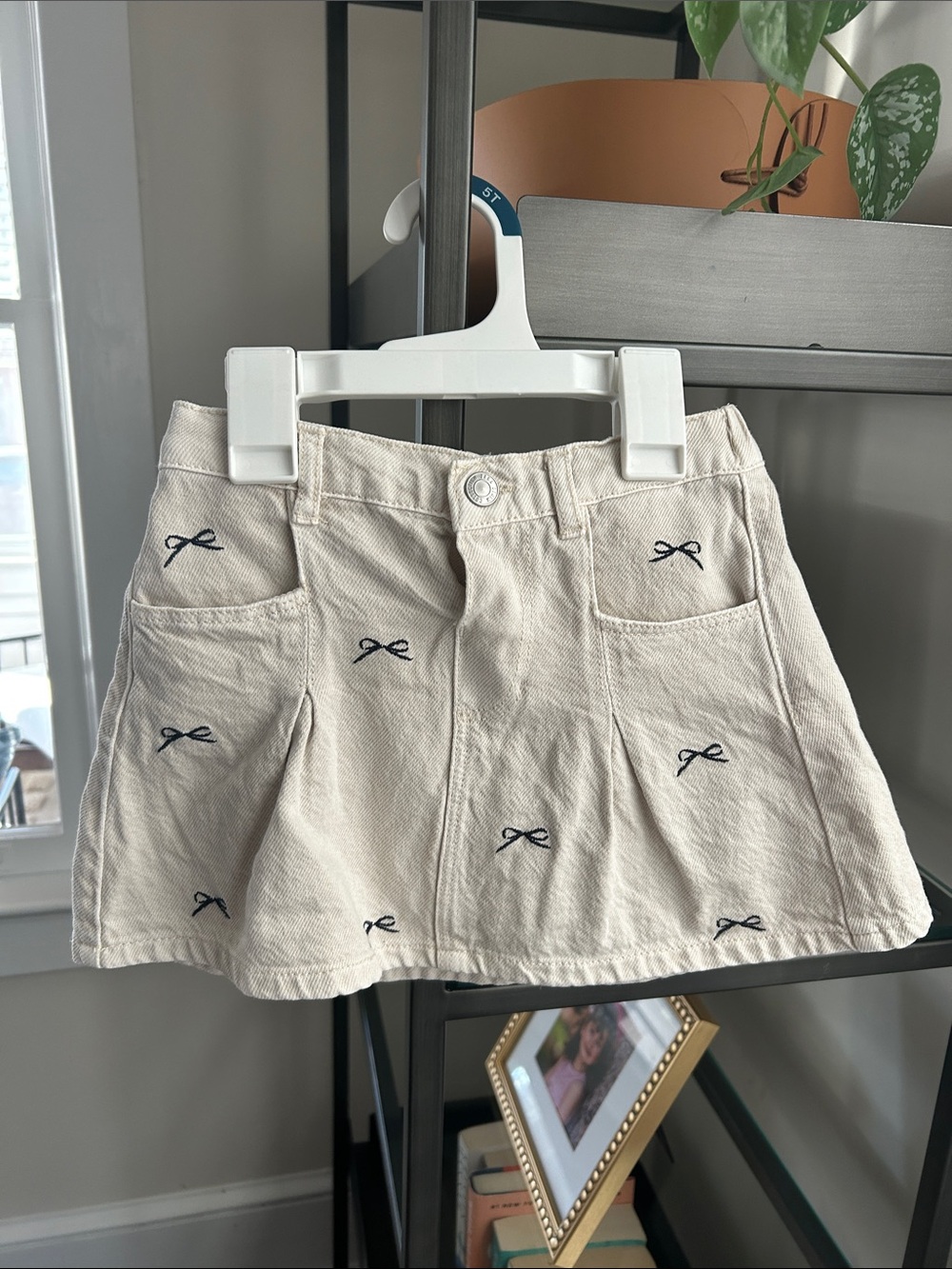 Zara Cream Skirt with Navy Bow Embroidery